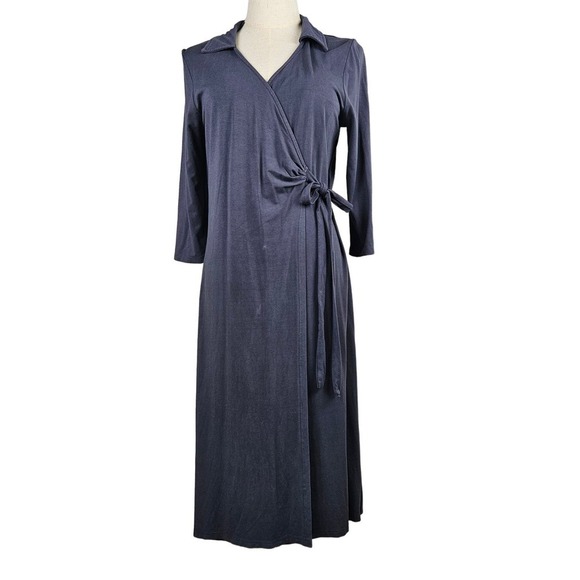 Fresh Produce‎ Wrap Front Dress M Grey Blue V-Neck - Picture 1 of 8